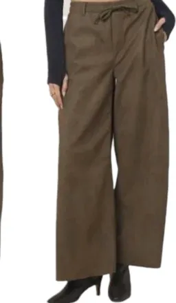 Vintage Havana Faux Leather Wide Leg Pant In Chestnut