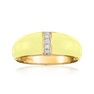 Ross-Simons Pastel Yellow Enamel Dome Ring With Diamonds in 18kt Gold Over Sterling