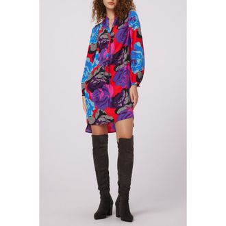 Diane Von F&uuml;rstenberg Sonoya Long Sleeve High-Low Dress in Redemption Rose Blue Red at Nordstrom Rack, Size Xx-Small