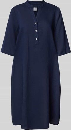 Emily van den Bergh Knielanges Leinenkleid mit Tunikakragen in Marine, Größe 46