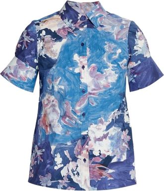 Erdem Camicia a fiori con maniche corte - Blu