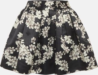 Alice & Olivia Alice + Olivia Black Floral Print Satin Pleated Mini Skirt