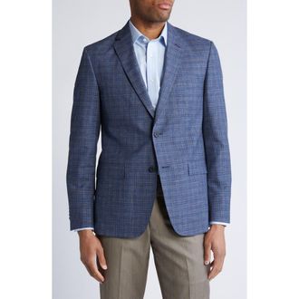 JB Britches Plaid Wool & Silk Blend Sport Coat in Blue at Nordstrom Rack, Size 46