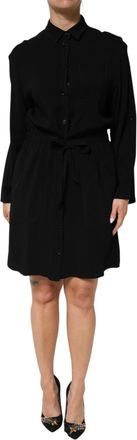 Emporio Armani Black Viscose Blend Shirt Style Belted Womens Dress (Pre-Owned)