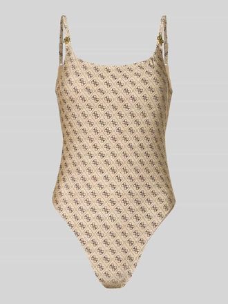 Guess Slim Fit Badeanzug mit Allover-Logo-Print in Beige, Gr&ouml;&szlig;e XL