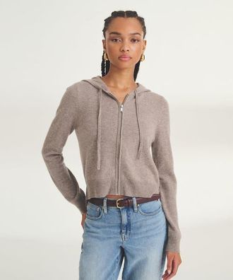 Naadam Signature Cashmere Cropped Zip Up Hoodie in Timber at Nordstrom, Size Xx-Large