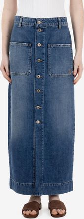 SOLOTRE Gonna midi denim con bottoni blu