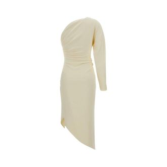 Federica Tosi Asymmetrische Midi Jurk met E&eacute;n Schouderband - Dames - Jurken - Beige - Maat: XS