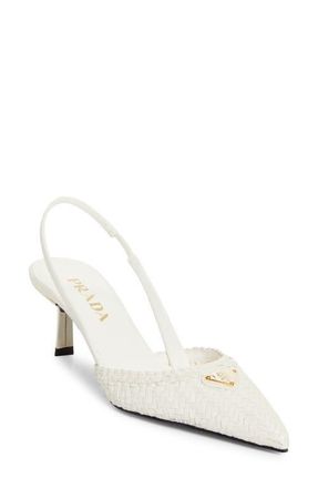 Prada Woven Slingback Sandal in Bianco at Nordstrom, Size 7.5Us