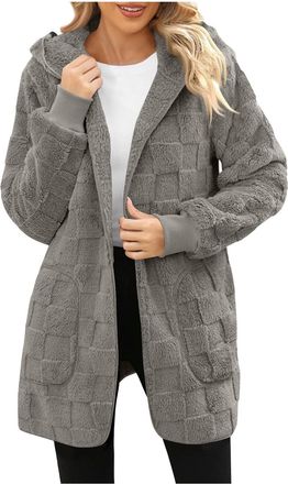 Generic Womens Fleece Long Jacket Coats Open Front Thermal Loungewear Ladies Autumn Winter Trench Coat Sweatshirt Longline Jumper Pullover Warm Outwear Hooded