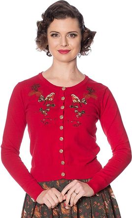 Hell Bunny Banned Retro Rockin Robin Vintage Style Xmas Cardigan - UK 20 (3XL) / Red