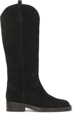 Kazar Zwarte su&egrave;de platte zool laarzen - Dames - Cowboylaarzen - Zwart - 39 EU - Su&egrave;de - Schoenen
