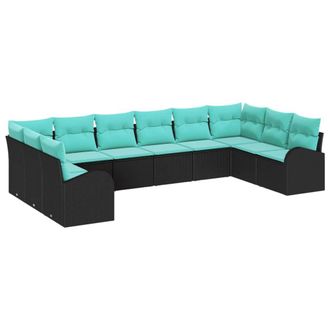 vidaXL Conjunto De Sof&aacute;s De Jard&iacute;n 10 Uds. Negro Y Turquesa Vidaxl