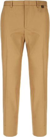 Gucci Slim-fit Trousers, male, Beige, Size: M Cotton Twill Pants with Web Detail