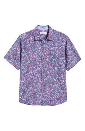Tommy Bahama Coastal Ease Geo Rio Floral IslandZone Short Sleeve Button-Up Shirt in Bering Blue at Nordstrom, Size Xx-Large