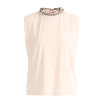 Elisabetta Franchi Sleeveless Tops, female, Beige, Size: M Maglia Ricamata