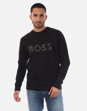 HUGO BOSS Mens Salbo Stretch Sweatshirt with Sandwich Logo - Black - Size: 44