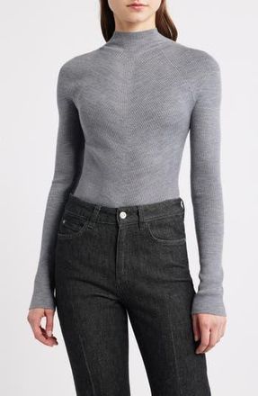 BOSS Foliora Virgin Wool Rib Funnel Neck Sweater in Light Pastel Grey at Nordstrom Rack, Size X-Small