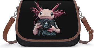 Generic Axolotl Holding Camera Crossbody Bags for Women Fashion Leather Shoulder Handbags With Adjustable Strap