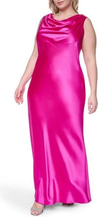 Eliza J Cowl Neck Sleeveless Satin Gown in Fuchsia at Nordstrom, Size 16W