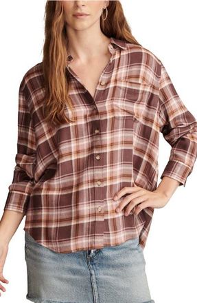 Lucky Brand Cloud Plaid Boyfriend Shirt in Magenta Plaid at Nordstrom, Size Medium