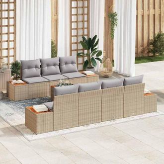 vidaXL Vidaxl - Conjunto De Sof&aacute; De Jard&iacute;n Con Coj&iacute;n 8 Pcs Beige Polirat&aacute;n