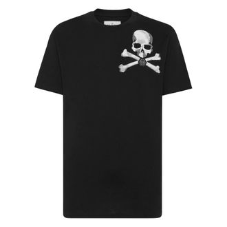 Philipp Plein Tops, Heren, Zwart, 3Xl, Katoen, T-Shirt Ronde Hals Skull&Bones
