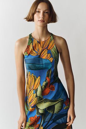 Farm Rio High-Neck Printed Midi Dress