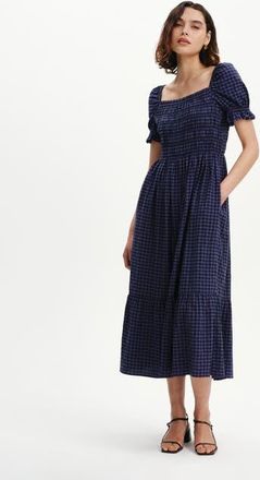 Finery Dawn Short Sleeve Square Neck Midi Dress in Navy at Nordstrom, Size 12