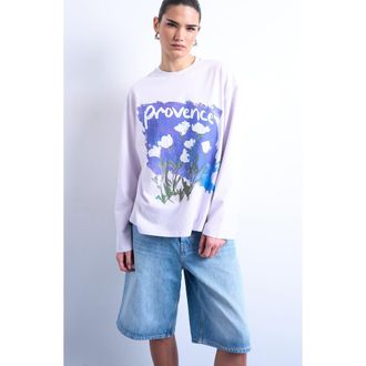 Topshop Provence Graphic Long Sleeve T-Shirt in Lilac at Nordstrom, Size X-Small