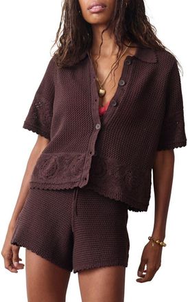 Marine Layer Celtia Mixed Open Stitch Cotton Blend Button-Up Sweater in Chocolate at Nordstrom, Size X-Large
