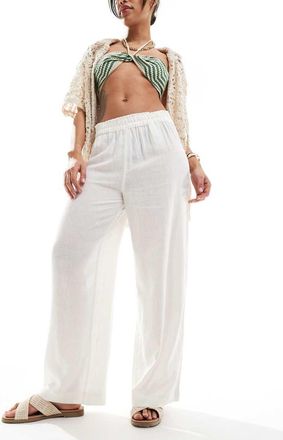Only linen mix wide leg pants in white - part of a set-Gray