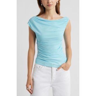 Open Edit Cap Sleeve Mesh Top in Blue Atomizer at Nordstrom, Size Xx-Small