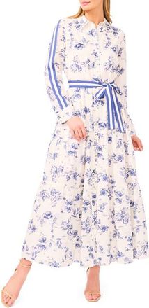 CeCe by Cynthia Steffe Floral Print Long Sleeve Belted Shirtdress in Classic Navy at Nordstrom, Size X-Small