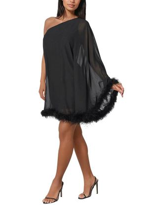 Bebe Feather Chiffon One Shoulder Cape Dress