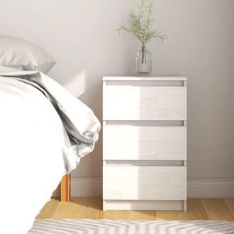 vidaXL Vidaxl - Mesita De Noche Madera Maciza De Pino Blanca 40x29,5x64 Cm