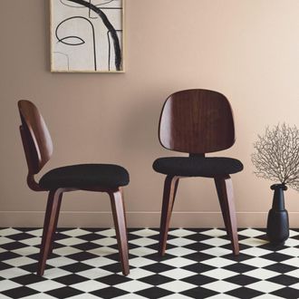 Sweeek Silla de madera de &aacute;lamo curvado chapado en nogal y boucle