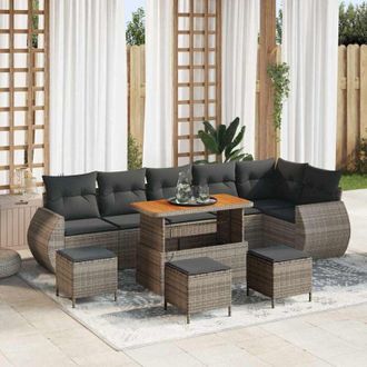 vidaXL Conjunto De Sof&aacute; De Jard&iacute;n 10 Pcs Gris Rat&aacute;n Sint&eacute;tico Vidaxl