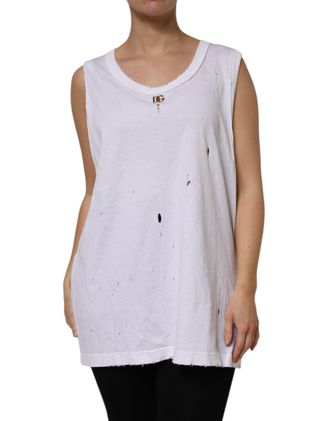 Dolce & Gabbana Womens White Cotton Sleeveless Round Neck Tank Top