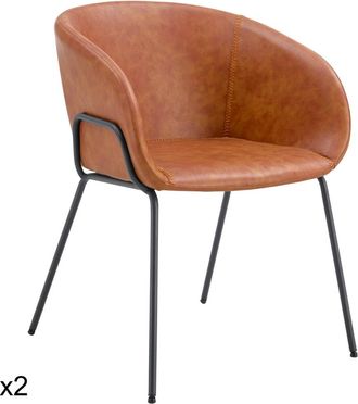 Happy Garden Lote de 2 sillas co&ntilde;ac de imitaci&oacute;n