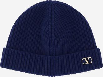 Valentino Garavani Navy Blue Logo Beanie Hat