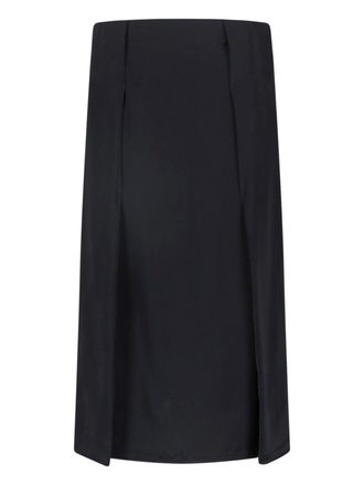 Jil Sander Midi Skirt in Smooth Black Viscose with Pleated Details