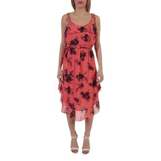 Michael Kors Kleedjes, Dames, Veelkleurig, M, Coral Ruffle Strap Dress