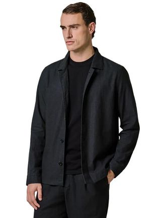 Profuomo Navy linnen met knopen overshirt Profuomo