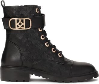 Kazar Leren laarzen versierd met reli&euml;fpatroon - Dames - Veterlaarzen - Zwart - 36 EU - Leer - Schoenen