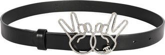 Chanel Black Calfskin Crystal Peace Sign Emoji Belt, Size 65/26 (Authentic Pre-Loved)