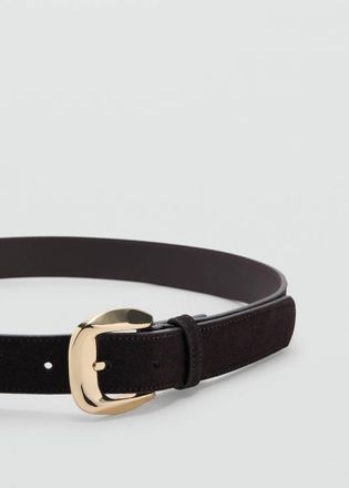 Mango Cintura crosta di cuoio fibbia quadrata cioccolato - Donna - XL - MANGO