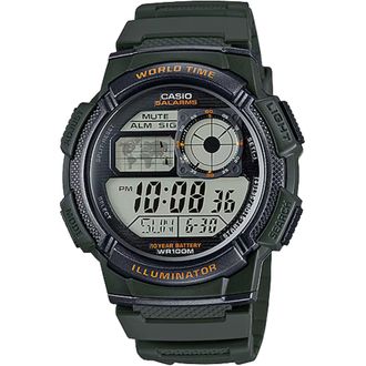 Casio Mens World Time Green Resin Digital Watch - AE-1000W-3AVCF