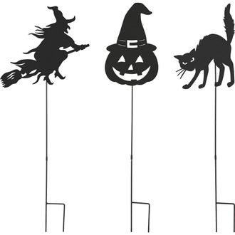 Glitzhome Set of 3 Halloween Metal Silhouette Yard Stake or Hanging Decor in Black at Nordstrom, Size Medium