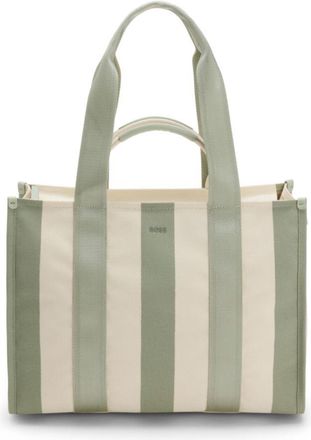 BOSS Striped tote bag in canvas with double handles